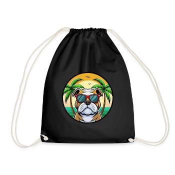 Bulldog Breed Cartoon Sunglasses Beach - Drawstring Bag - black - Front