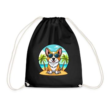 Cardigan Welsh Corgi Dog Breed Cartoon Sunglasses - Drawstring Bag - black - Front