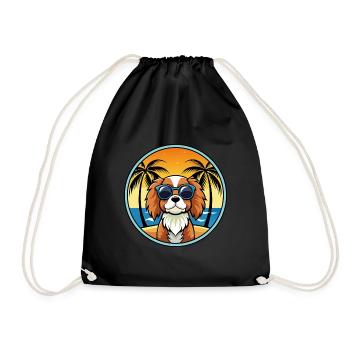 Cavalier King Charles Spaniel Dog Breed Cartoon - Drawstring Bag - black - Front