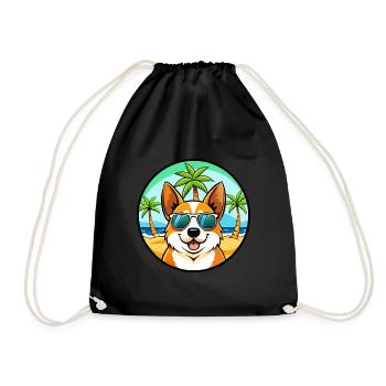 Corgi Dog Breed Cartoon Sunglasses Beach - Drawstring Bag - black - Front