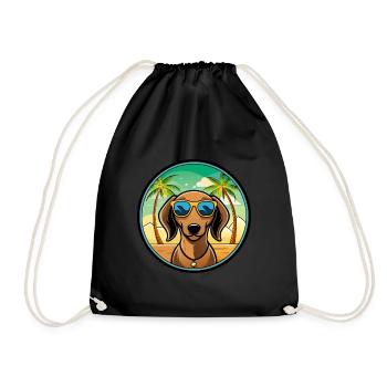 Dackel Hunderasse Cartoon Sonnenbrille Strand - Turnbeutel - Schwarz - Vorne