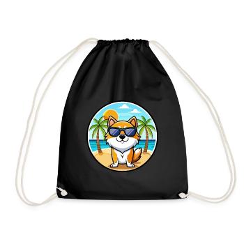 Hokkaido Dog Breed Cartoon Sunglasses Beach - Drawstring Bag - black - Front