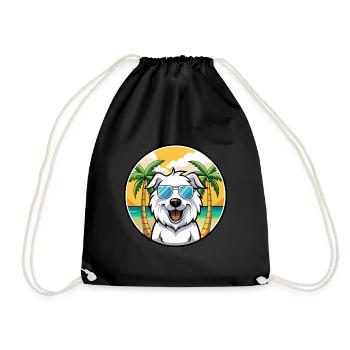 Great Pyrenees Dog Breed Cartoon Sunglasses Beach - Drawstring Bag - black - Front