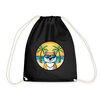 Greenland Dog Breed Cartoon Sunglasses Beach - Drawstring Bag - black - Front