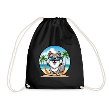 Keeshond Dog Breed Cartoon Sunglasses Beach - Drawstring Bag - black - Front