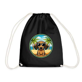 Miniatur Dackel Hund Rasse Cartoon Sonnenbrille - Turnbeutel - Schwarz - Vorne