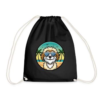 Lowchen Dog Breed Cartoon Sunglasses Beach - Drawstring Bag - black - Front