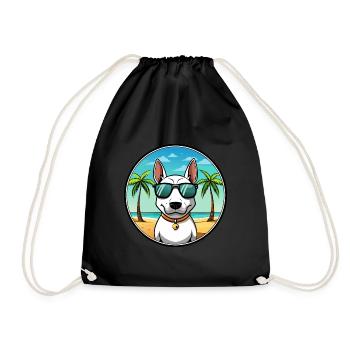 Miniature Bull Terrier Dog Breed Cartoon Beach - Drawstring Bag - black - Front