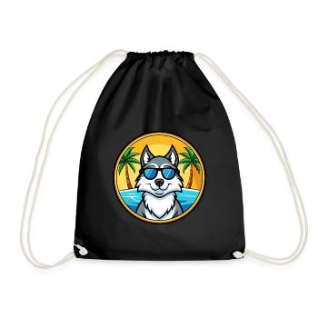 Husky Dog Breed Cartoon Sunglasses Beach - Drawstring Bag - black - Front