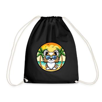 Japanese Chin Dog Breed Cartoon Sunglasses Beach - Drawstring Bag - black - Front