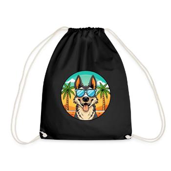 North American Shepherd Dog Breed Cartoon Beach - Drawstring Bag - black - Front
