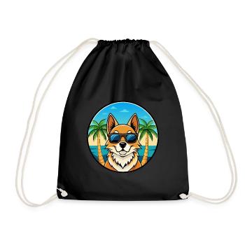 Nordic Spitz Dog Breed Cartoon Sunglasses Beach - Drawstring Bag - black - Front