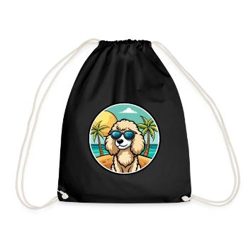 Poodle Dog Breed Cartoon Sunglasses Beach - Drawstring Bag - black - Front