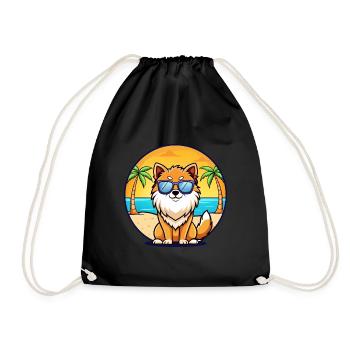 Pommersche Spitz Hunderasse Cartoon Sonnenbrille Strand - Turnbeutel - Schwarz - Vorne