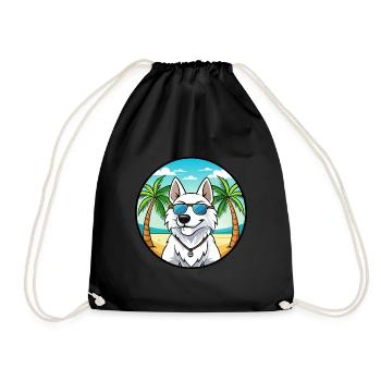 Weißer Schäferhund Hunderasse Cartoon Sonnenbrille Strand - Turnbeutel - Schwarz - Vorne