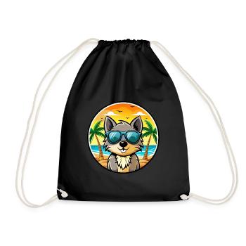 Schipperke Dog Breed Cartoon Sunglasses Beach - Drawstring Bag - black - Front