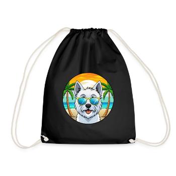West Highland Terrier Dog Breed Cartoon Sunglasses - Drawstring Bag - black - Front