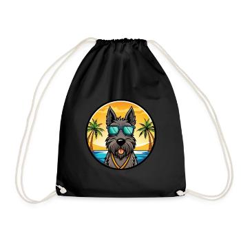 Scottish Terrier Dog Breed Cartoon Sunglass Beach - Drawstring Bag - black - Front