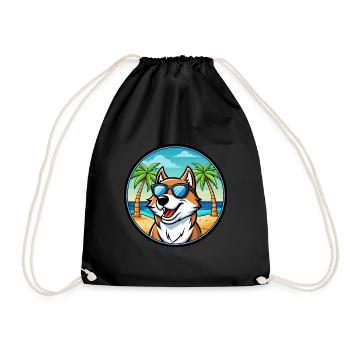 Sibirische Trikolore Hunderasse Cartoon Beach - Turnbeutel - Schwarz - Vorne