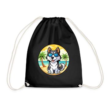 Siberian Husky Chien Race Dessin Animé Lunettes De Soleil Plage - Sac de sport léger - noir - Devant