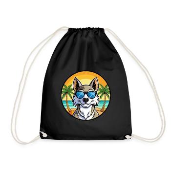 Tamaskan Dog Breed Cartoon Sunglasses Beach - Drawstring Bag - black - Front
