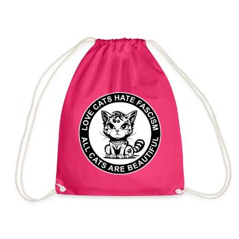 LOVE CATS HATE FASCISM - ALL CATS ARE BEAUTIFUL - Drawstring Bag - fuchsia - Front