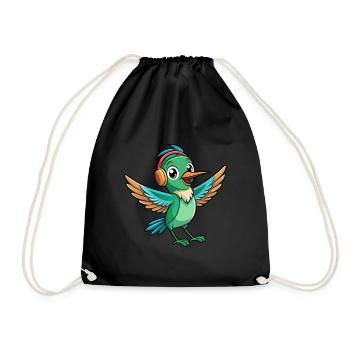 Colibri Drôle Dessin Animé Animal Casque Musique - Sac de sport léger - noir - Devant