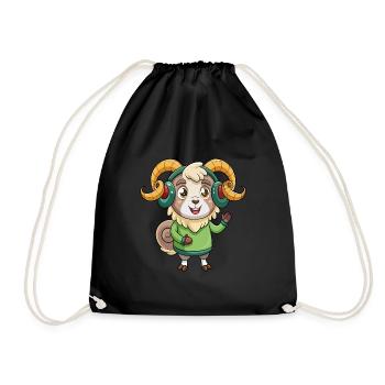 Ram Funny Cartoon Character Headphone Music - Drawstring Bag - black - Front