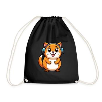 Hamster Drôle Dessin Animé Personnage Casque Musique - Sac de sport léger - noir - Devant