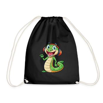Snake Funny Cartoon Character Headphone Music - Drawstring Bag - black - Front