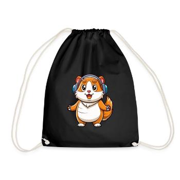 Cochon d’Inde Drôle Dessin Animé Personnage Casque Musique - Sac de sport léger - noir - Devant