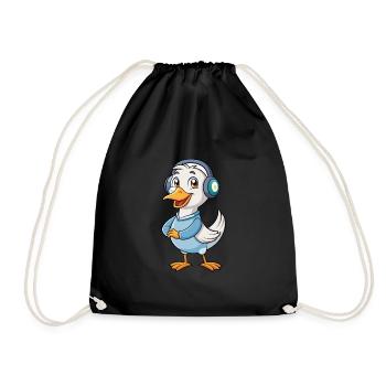 Goose Funny Cartoon Character Headphone Music - Drawstring Bag - black - Front