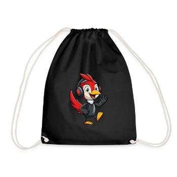 Woodpecker Lustige Zeichentrickfigur Kopfhörermusik - Turnbeutel - Schwarz - Vorne