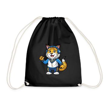 Lynx Funny Cartoon Character Headphone Music - Drawstring Bag - black - Front