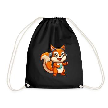 Squirrel Funny Cartoon Character Headphone Music - Drawstring Bag - black - Front
