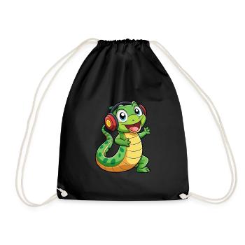 Snake Funny Cartoon Character Headphone Music - Drawstring Bag - black - Front