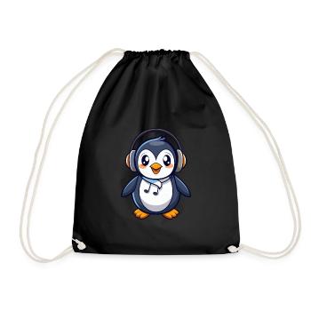 Pingouin Drôle Dessin Animé Personnage Casque Musique - Sac de sport léger - noir - Devant
