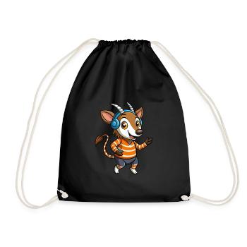 Okapi Funny Cartoon Character Headphone Music - Drawstring Bag - black - Front
