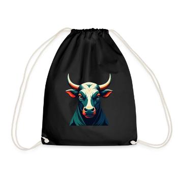 Bull Cartoon Character Colorful Pet Animal - Drawstring Bag - black - Front