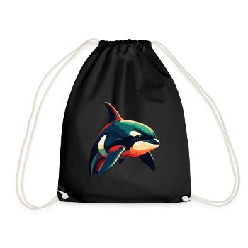 Orca Cartoon Character Colorful Pet Animal - Drawstring Bag - black - Front