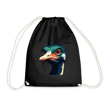 Ostrich Cartoon Character Colorful Pet Animal - Drawstring Bag - black - Front