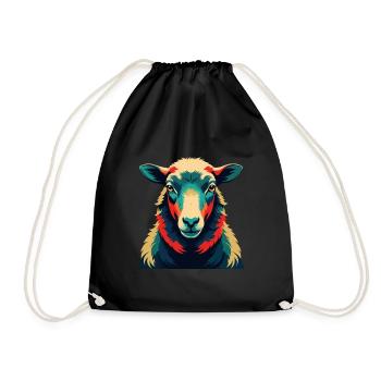 Schaf Cartoon Figur Buntes Haustier Tier - Turnbeutel - Schwarz - Vorne