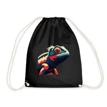 Chameleon Cartoon Character Colorful Pet Animal - Drawstring Bag - black - Front
