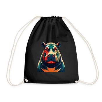 Hippo Cartoon Character Colorful Pet Animal - Drawstring Bag - black - Front