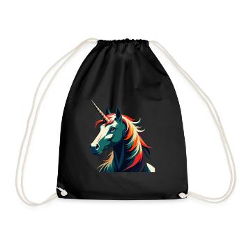 Einhorn Cartoon Figur Buntes Haustier Tier - Turnbeutel - Schwarz - Vorne