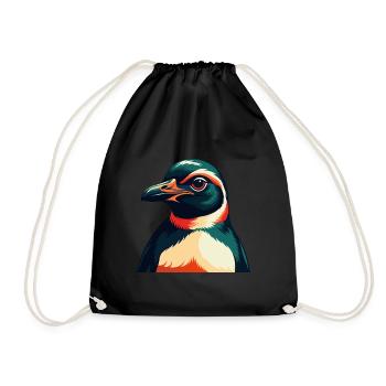 Pinguin Zeichentrickfigur Buntes Haustier Tier - Turnbeutel - Schwarz - Vorne