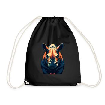 Nashorn Zeichentrickfigur Buntes Haustier Tier - Turnbeutel - Schwarz - Vorne