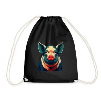 Schwein Cartoon Figur Buntes Haustier Tier - Turnbeutel - Schwarz - Vorne
