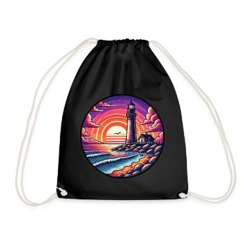 Lighthouse Sunset Ocean Sea - Drawstring Bag - black - Front