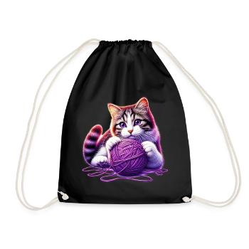 Cat plays with a ball of yarn - Drawstring Bag - black - Front